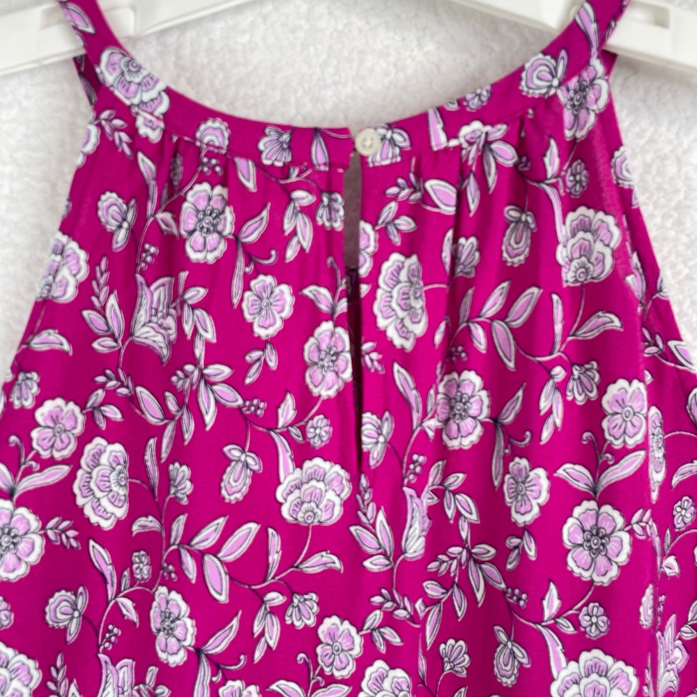 LOFT Womens XL Magenta Pink Floral Halter Neck Sleeveless Blouse Border Hem Top - Picture 6 of 9